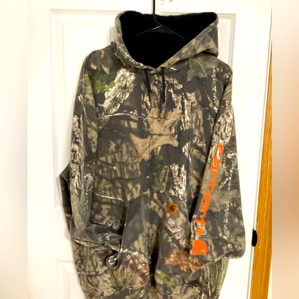Mens Carhartt 2XL XXL Original Hooded Sweatshirt Camo Mossy Oak